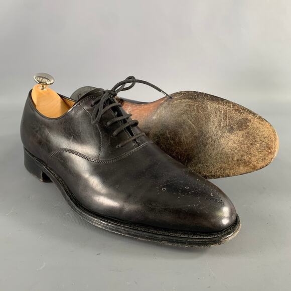 JOHN LOBB Size 9 Black Perforated Leather Pointed Toe Lace Up Shoes